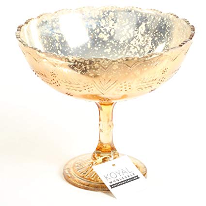 Koyal Wholesale Compote Bowl Centerpiece Mercury Glass Antique Pedestal Vase, Floral Centerpiece, Wedding, Bridal Shower, Home Décor (8" x 6.75", Rose Gold)