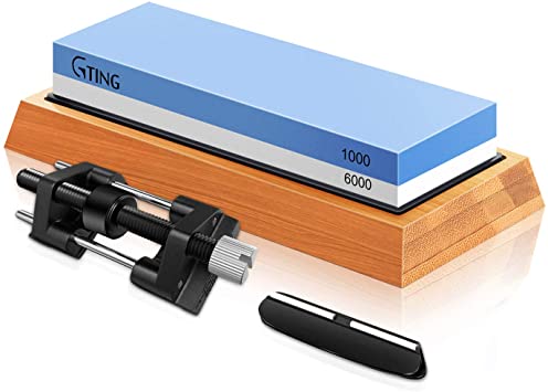 Whetstone Knife Sharpening Stone Set, G-TING 1000/6000 Whetstone Sharpener Honing Guide Jig for Chisel Honing and Planer Blade Sharpening Professional Knife Sharpener Kit with Bamboo Base, Angle Guide