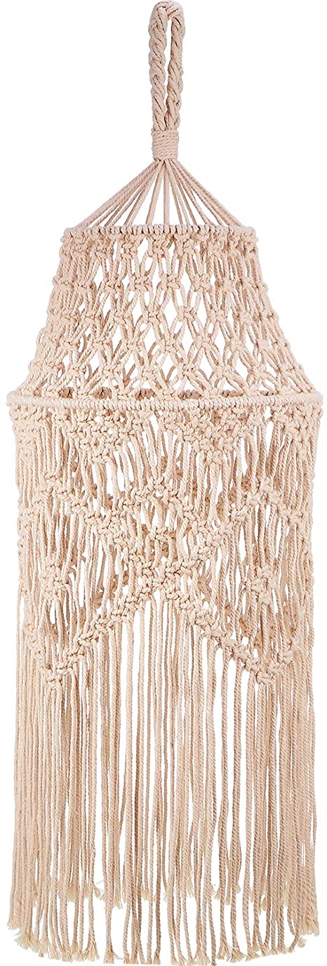 Knitting Lamp Shade Ceiling Light Shade Fitting, Boho Hanging Pendant Light for Living Room, Bedroom and Bathroom, Handwoven Bohemian Home Decor, Warm White (Bulb Not Included)