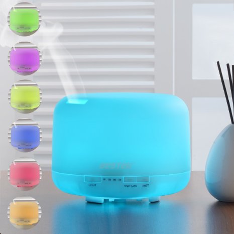 BESTEK 500ml Oil Diffuser Cool Ultrasonic Aroma Diffuser Humidifier Aromatherapy Diffuser Mist Humidifier with 7 Color-Changing LED Night Lamp Auto Shut-off Whisper-quiet and Energy Saving