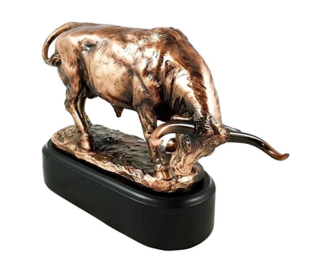 Wall Street Stock Market Charging Bull On The Offensive With Base Bronze Electroplated Figurine Investors Gifts Money Managers