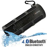 Waterproof Bluetooth Speaker Alpatronix AX410 Heavy-Duty and Rugged Ultra Portable Wireless 12-Watt Stereo Speaker with Shockproof Dustproof Splashproof Water-Resistant Features includes Bluetooth 40 Built-In 3000mAh Rechargeable Battery Enhanced Super BASS with Subwoofer Built-In Microphone Speakerphone and Playback Controls Compatible w iPod iPad iPhone Android Devices Smartphones Laptops and Desktop PC  Carabiner Included Fits Easily in Bicycle Water Bottle Cages - Black