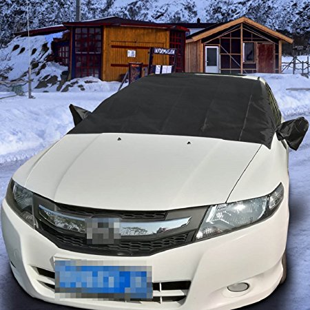 Car Windshield Snow Cover Dustproof Outdoor Car Covers Fits Most Car, SUV, Truck, Van with Magnetic Edges (96.46"57.09", Black)