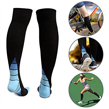 Arrutesk Compression Socks for Women and Men, Boost Stamina, Circulation, and Recovery, Medical Graduated Nursing Compression Socks Running Sports Socks (L&XL Black&Blue (Women 5.5-13 / Men 7-13.5))