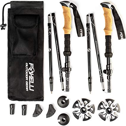 Foxelli Folding Trekking Poles – Ultra Compact, Lightweight & Durable Aluminum 7075 Collapsible Hiking Poles with Natural Cork Grips, Quick Locks, 4 Season All Terrain Accessories & Carrying Bag