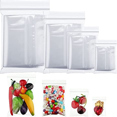 4 Sizes 100 Pieces Clear Reclosable Zip Plastic Poly Bags Resealable Lock Seal Zipper for Photo, Snacks, Bead, Coins,Crafts, Seeds, Jewelry (1.6 x 2.4 in, 2.4 x 3.6 in, 3.2 x 4.8 in,4 x 6 in)