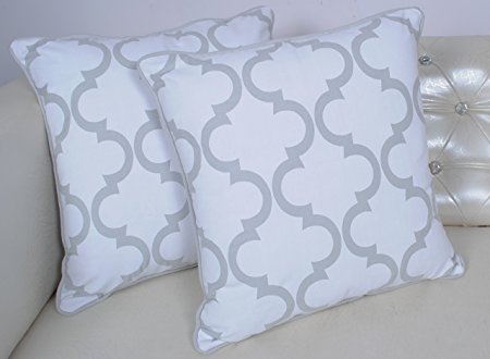 Throw Pillows For Couch 2 Piece Set of 16 x 16 Inches Trellis Printed Cushion Case Made of 100% Cotton Fabric (2, White)