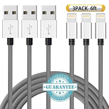 iPhone Cable 3Pack 6FT,DANTENG Extra Long Charging Cord Nylon Braided 8 Pin to USB Lightning Charger for iPhone 8 , 8, 7, SE, 5, 5s, 6s, 6, 6 Plus, iPad Air, Mini, iPod (Grey)