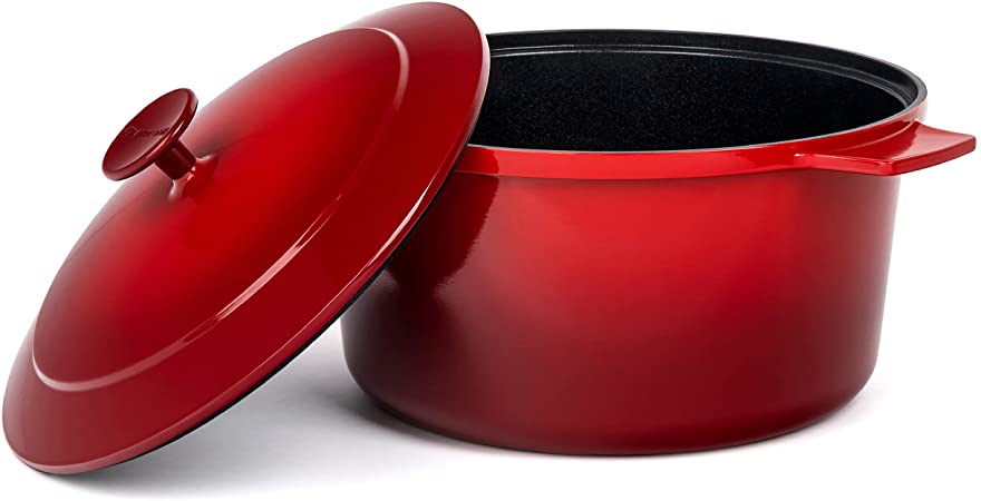 Granitestone Diamond 6.5 Quart Dutch Oven Pot with Lid, Ultra Nonstick Healthy Mineral & Diamond Coating Surface, Self-Basting Lid, Metal Utensil Safe, 100% PFOA Free, Red