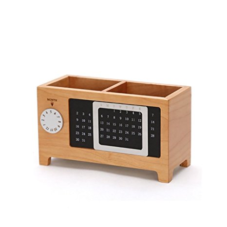 Fenleo Wooden Creative Calendar Pen and Pencil Holder Desk Tools Storage Box for Home and Office