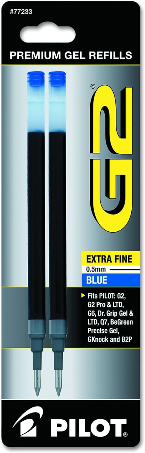 Pilot, G2 Gel Ink Refills, Extra Fine Point 0.5 mm, Blue, Pack of 2