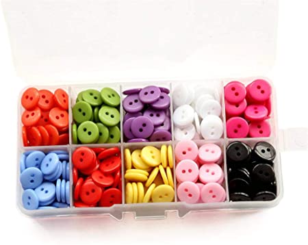 GANSSIA 11/32 Inch Very Small Button 9mm Tiny Size Sewing Flatback Resin Buttons 10 Colors Multi-Colored Pack of 750 with Box