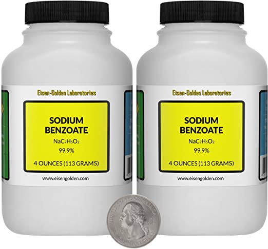 Sodium Benzoate [NaC7H5O2] 99.9% USP Food Grade Micropellets 8 Oz in Two Bottles USA