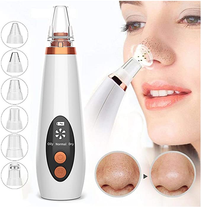 Blackhead Remover Vacuum Pore Cleaner, USB Rechargeable Acne Comedone Extractor Tool Machine, Blackhead Remover Pore Vacuum with 3 Suction Levels and 6 Functional Heads Blackhead Remover Vacuum