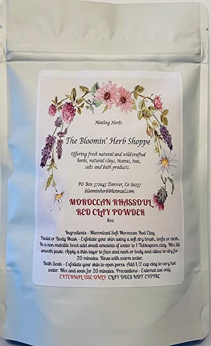Moroccan Rhassoul Red Clay | 8oz | Pure Silken Very Fine Powder | set masks wraps shampoo spa hair gift | The Bloomin' Herb Shoppe | No additives | EXTERNAL USE