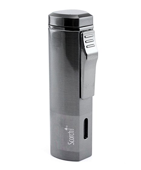 Scorch Torch Aficionado Easy Slide Switch Triple Jet Flame Butane Torch Cigarette Cigar Lighter w/ Butane Window (Gunmetal)