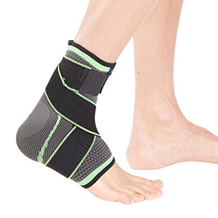 Actesso Sports Ankle Sleeve with Wrap-around Strap - the Ultimate Support for Sprains, Ankle Pain and Sports Injury Including Football & Running - Medium - Green