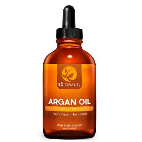 Sol Beauty® Argan Oil for Hair, Face & Skin - 100% Pure Grade Oil - Anti-Aging, Anti-Wrinkle - 4 oz