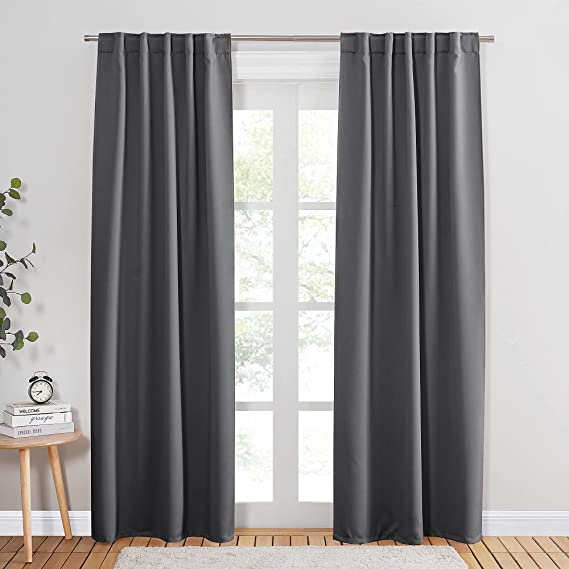 PONY DANCE Decorative Blackout Curtains - Gray Window Treatments Blinds Thermal Insulated Drapes Light Blocking Panels Home Decoration for Living Room, 42" W x 84" L, Grey, 1 Pair