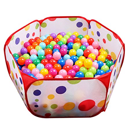 FocuSun Playpen Ball Pit, Portable Hexagon Polka Dot Kids Play Tent, 39.4-inch by 19.7-Inch with Zippered Storage Bag (39.4 in)