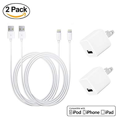 iPhone Charger, Travel Wall Power Adapter With Lightning Cable, [2-PACK] Lightning to USB Data Charge Sync Cable For iPhone X/8/7/6S/6/Plus/SE/5S/5C, iPod, iPad
