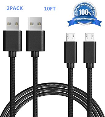 Micro USB Cable, SUPZY Nylon Braided High Charging Cord Fast Charger Cable for Android Devices, Samsung Galaxy S7/S6/S5/Edge,Note 5/4/3,HTC,LG,Nexus and More (BLACK) (2PACK 10FT)
