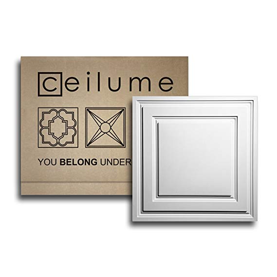 Ceilume 12 pc Stratford Ultra-Thin Feather-Light 2x2 Lay in Ceiling Tiles - for Use in 1" T-Bar Ceiling Grid - Drop Ceiling Tiles (White)