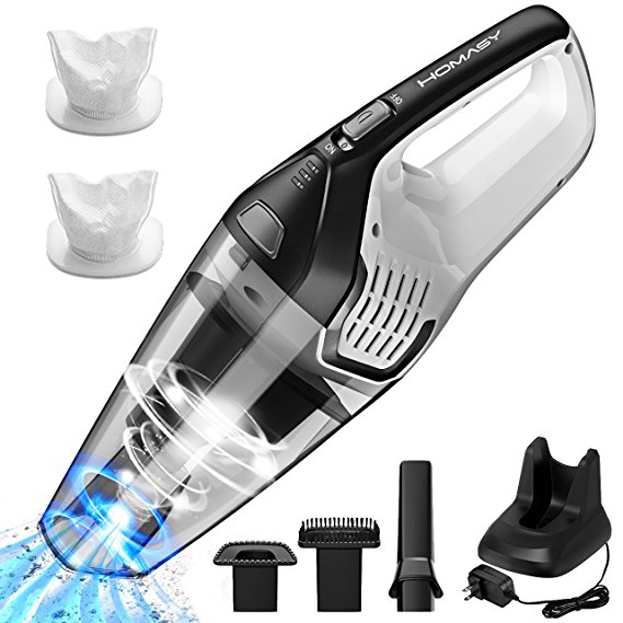 Homasy Handheld Vacuum Cordless, 6Kpa Powerful Cyclonic Suction Handheld Vacuum Accessories Kits, 2200mAh Lithium Portable Rechargeable Hand Vacuum Bagless Cleaner with Quick Charge,Wet Dry Cleaner for Pet Hair, Carpet, Dust, Gravel Cleaning, Black