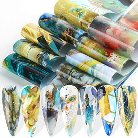10 Styles Marble Nail Foil Transfer Sticker Marble Nail Art Design Stickers Supplies Marble Print Nail Foil Wraps for DIY Nail Decoration Women Girls