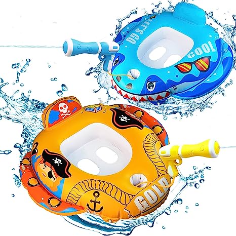 2 Pack Pool Floats for Kids Toddlers,Inflatable Water Floats with Water Gun for Pool Games, Pool Floaties Toys for Boys Girls Aged 3-8