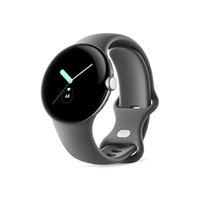 Google Pixel Watch - Android Smartwatch with Fitbit Activity Tracking - Heart Rate Tracking Watch - Polished Silver Stainless Steel case with Charcoal Active band - LTE