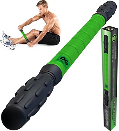 Muscle Roller Stick Pro, Best Sports Massage Tool for Sore Muscles, Releasing Cramps, Back Tightness, Myofascial, Trigger Points Pain, Legs Lactic Acid, Knots, & Calf Soreness Massager, eGuide