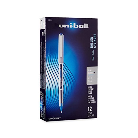uni-ball Vision Rollerball Stick Pens, Fine Point, Blue Ink, 12-Count