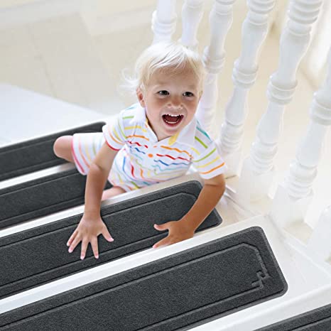 Yecaye Stair Treads for Wooden Steps Indoor - Non Slip Stair Runners for Wooden Steps - Carpet Stair Treads - Cosy Stair Treads for Kids, Elders, Pets, 8"x30", 15Pcs, Grey