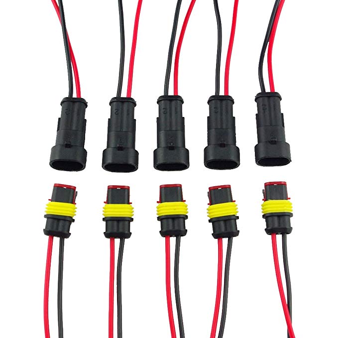E-TING 5 Kit 2 Pin Way Car Waterproof Electrical Connector Pigtail Wire Plug Cable Socket AWG Gauge Car Truck Marine