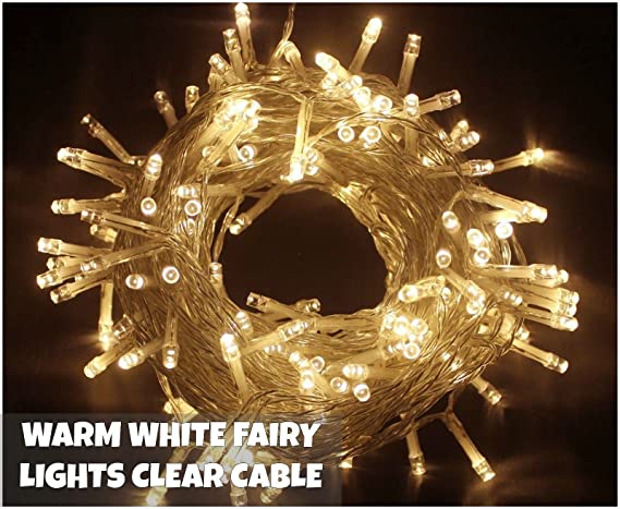 Indoor / Outdoor LED Waterproof Christmas Party Xmas Chaser Light Fairy 100 Warm White Led Clear Cable 8 Function