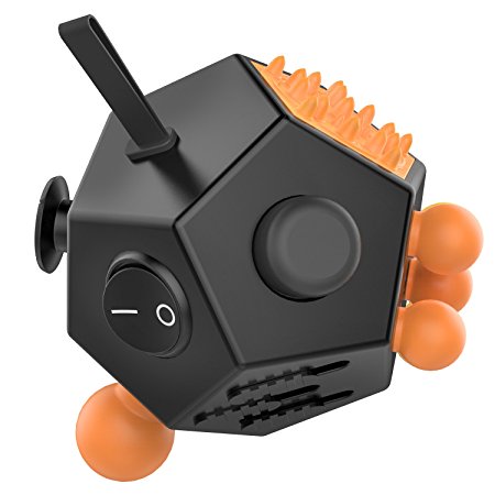 12 Sided Fidget Cube, ATiC Fidget Twiddle Cube Dodecagon Rubiks Cube Stress Relief Hand Toy Decompression for ADD, ADHD, Austim Kids and Adults, Black/Orange
