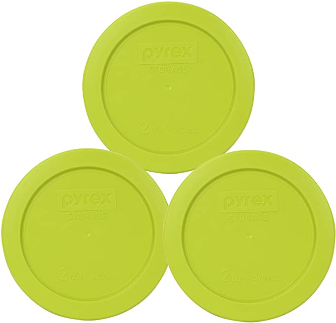 Pyrex 7200-PC 2 Cup Edamame Green Round Plastic Lid (3, Edamame Green)