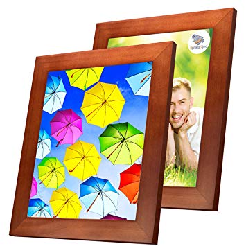 8x10 Picture Frame Brown (2 Pack) - Wood Photo Frames with Glass Cover - Made to Display 8 by 10 Inch Photos w/o Mat or 5x7 and 3x5 with Mats - Hanging or Standing - Vertical or Horizontal …