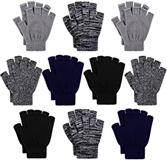 Cooraby 10 Pairs Half Finger Gloves Winter Warm Fingerless Stretchy Knit Gloves for Women and Men