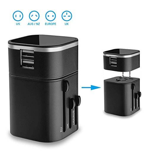 Travel Adapter - Badalink Travel Charger Universal Worldwide All-in-one Wall Charger Plug Safety Built-in 3.2A Dual USB Ports For Home Travel