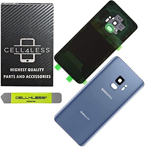 CELL4LESS Compatible Back Glass Cover Back Door w/Pre-Installed Camera Frame l Adhesive - Removal Tool - Camera Lens & Frame for Samsung Galaxy S9 OEM - All Models G960 All Carriers (Blue)