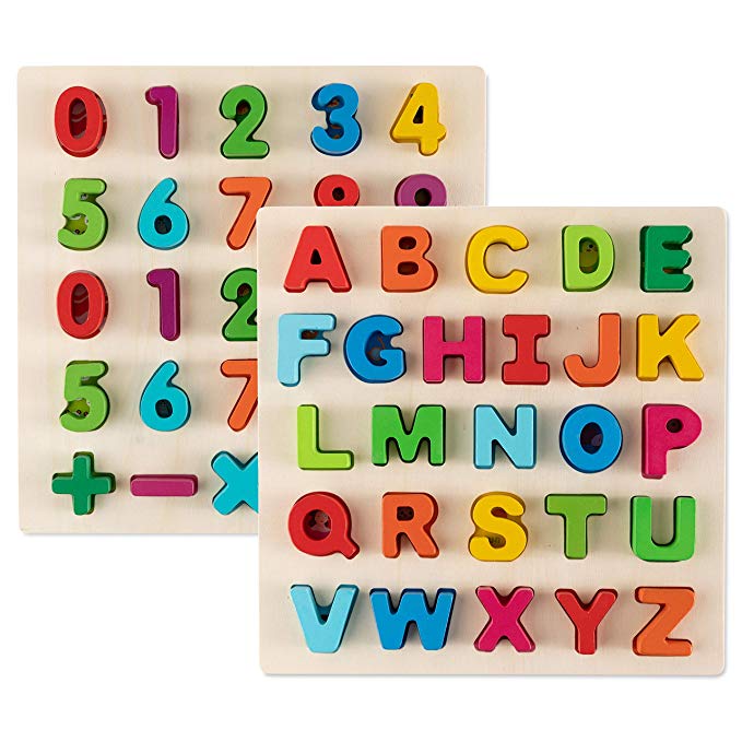 Toy To Enjoy Alphabet Puzzles - Wooden Upper Case Letter and Number Learning Board Toy - Ideal for Early Educational Learning for Kindergarten Toddlers & Preschools