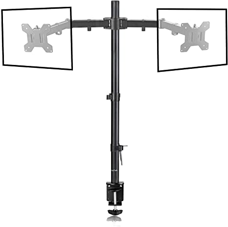 Dual Monitor Mount, Monitor Arm Desk Mount for 13-27 inch Screens, Vesa Stand Tilt Swivel ±90° Rotation 360° VESA 75/100mm Height Adjustable Dual Monitor Stands 80cm Pole, Double Monitor Stand MD6842