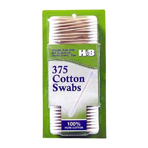Cotton Swabs 100% Pure Cotton w/ Wooden Stem,375 Double Cotton Tips (Pack of 6), Total 2250 Soft Cotton Swabs