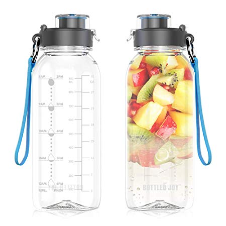 BOTTLED JOY 32oz Water Bottle, BPA Free Water Bottle with Motivational Time Marker Reminder Leak-Proof 1L Drinking Bottle Tritan Sports Bottle for Camping Workouts Gym and Outdoor Activity