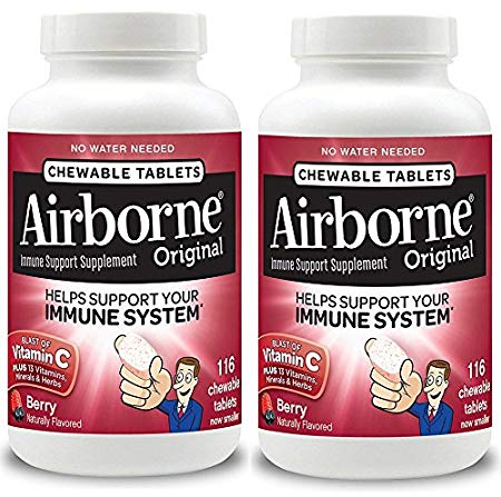 Airborne Berry Chewable Tablets 1000mg Vitamin C - 116 Count per Bottle (2-Pack for 232 Tablets)
