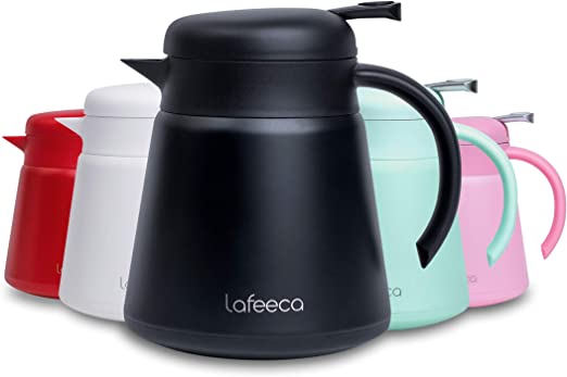 Lafeeca Thermal Coffee Carafe Tea Pot Stainless Steel, Double Wall Vacuum Insulated | Cool Touch Handle | Hot & Cold Retention | Non-Slip Silicone Base | BPA Free - BLK