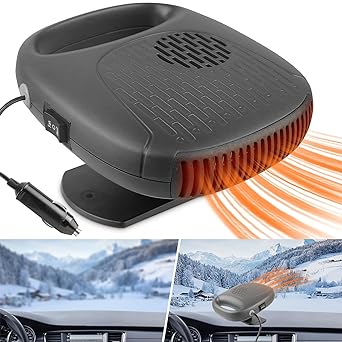 Car Heater 12V - Automobile Windscreen Fan with Fast Heating Defrost Defogger, Auto Ceramic Heater Fan Plug in Cigarette Lighter(Black)