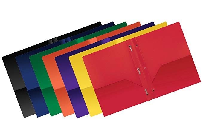 Better Office Products Poly 2 Pocket Folders with Prongs, Heavyweight, 6 Pieces, Assorted Primary Colors, Letter Size